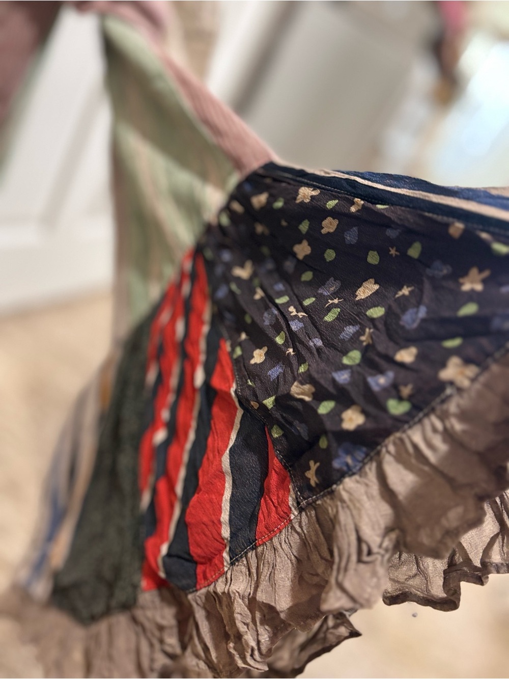 Boho Patchwork Boot-Cut Pants in Taupe & Beige. Pockets!💕 - Picture 2 of 10